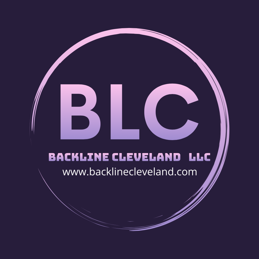 Logo for Backline Cleveland LLC with purple circular design.