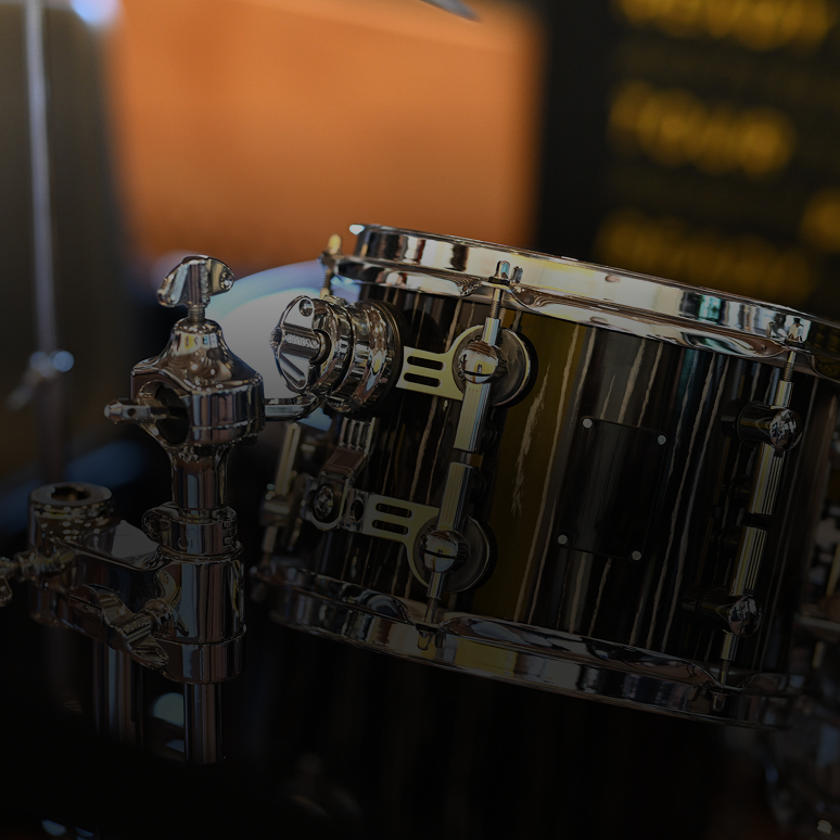 Shiny drum set with blurred backdrop