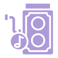 Purple icon featuring a musical note and speaker symbols.