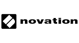 Novation black wordmark with square emblem